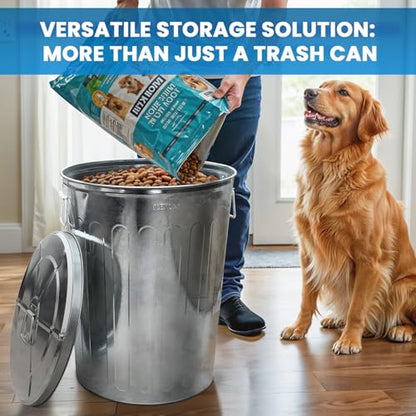 Plexon 20 Gallon Metal Trash Can with Lid Outdoor Large Trash Bin Galvanized Steel Garbage Can for Farm Garage Patio Ash Bucket Bird Seed Storage Can Heavy Duty Round Container, 2 Pack