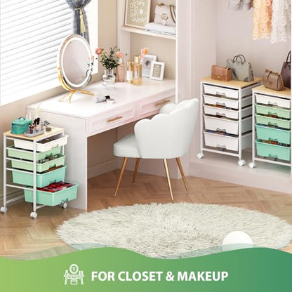 Goovilla Rolling Cart with Drawers, Utility Cart Organizer With 5 Removable Drawers and Wooden Tabletop, Lockable Rolling Storage Organizer for Art, Classroom, Home, Dorm, Office, Craft Storage, Green - size: Green