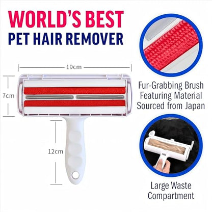 Self-Cleaning Pet Hair Remover Roller for Furniture, Reusable Lint Roller and Dog/Cat, Carpet, Clothing - Portable Multi Surface Fur Removal