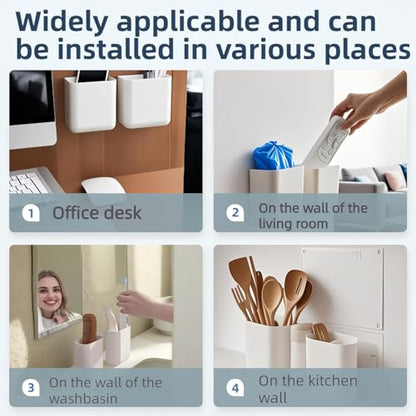 2-Pack Stick-On Wall Mount Remote Holder - No Drill, Damage-Free Adhesive for TV/AC Remotes, Phones, Pens, for Bathroom Kitchen Office - Fits Any Decor, White (Easy Install, Space-Saver)