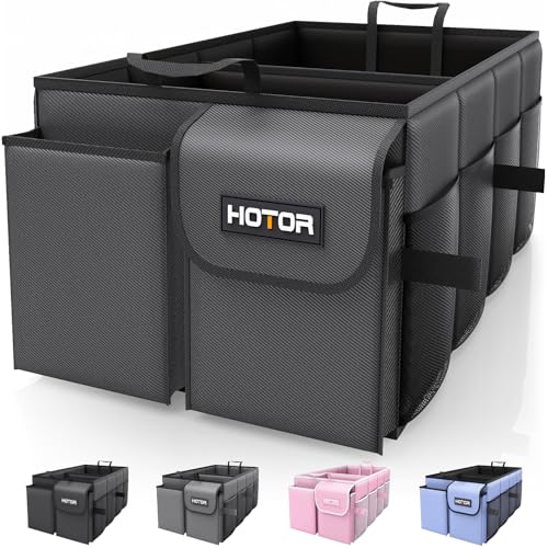 HOTOR Foldable Trunk Organizer - SUVs & Sedans, Sturdy Car Organization With 2 Compartments, Black, 23.6"×14.2"×10.6" - color: Black, size: Large-(2 Compartments)