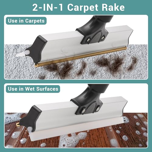 62" Carpet Rake for Pet Hair Removal – Adjustable Carpet Broom Bundle with Carpet Scraper & Hair Picker, Pet Hair Removal Tool for Dog & Cat Hair, Rug Rake Carpet Brush for Furniture & Carpets