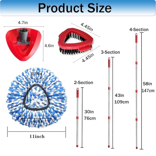 Spin Mop Replace Heads for O Cedar Rinse Clean 2 Tank System, Spin Mop Replacement Head 2 Microfiber Mop Refills, 1 Triangle Head Cover and 30-58in Handle 1 1Scrub Brush - size: 2Refills+1 Base+1 Handle+1Scrub Brush