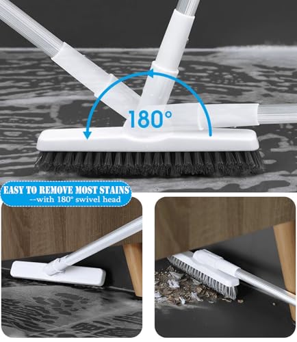 Grout Brush Floor Scrub Brush with Long Handle V Shape 51" Floors Scrubber with Stiff Bristle for Cleaning Bathroom Shower Tile, Patio, Garage, Kitchen, Wall and Deck (Off White)