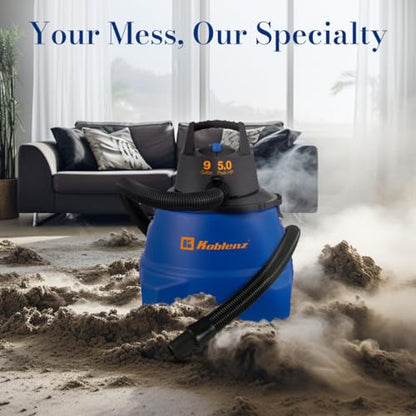 Koblenz WD-9 L212 Wet Dry Vacuum Cleaner, 9 Gallon, 5.0 PHP, 3-in-1 Suction & Blower, Big Vacuum Cleaners for Home, Heavy Duty Shop Vac, Click-N-Lock Hose, Swivel Casters, Black/Blues - size: 9 Gallon Tank