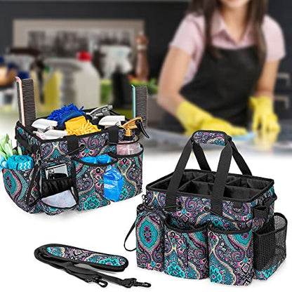 LoDrid Large Professional Cleaning Caddy with Detachable Divider, Supply Organizer with Handle and Shoulder Strap, Cleaning Bags for Housekeepers & Cleaners, Totem - color: Totem