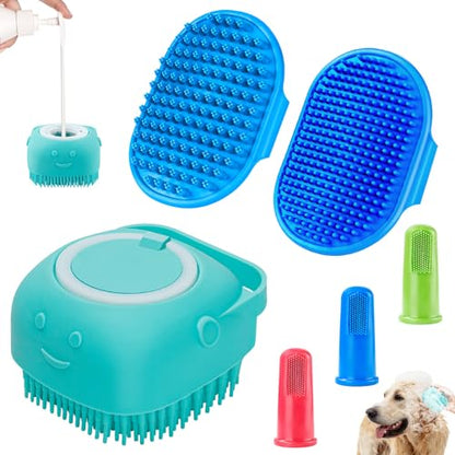Comotech 6PCS Dog Bath Brush & Dog Toothbrush | Adjustable Handle Shampoo Brush & Scrubber for Short & Long Haired Dogs & Cats | Effectively Solve Odor & Stain Removal Problems (Blue Blue Blue.) - color: Blue Blue Blue