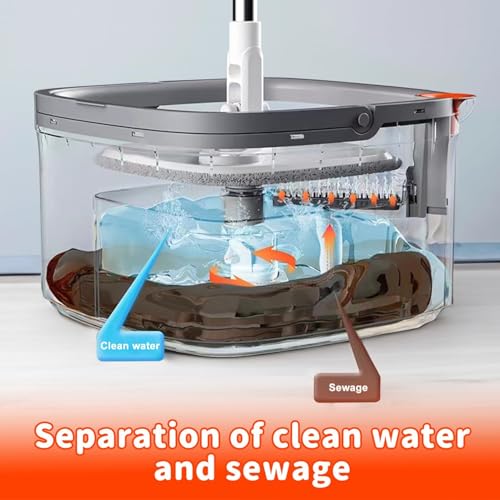 Spin Mop and Bucket with M16 Self Separation Dirty and Clean Water System with 2Pads, Self Wringing 360° Rotating Clean Mop-Head and Bucket Set for Hardwood Tile Marble Floors Mop-Grey - size: Grey Mop Set with 2 Pads