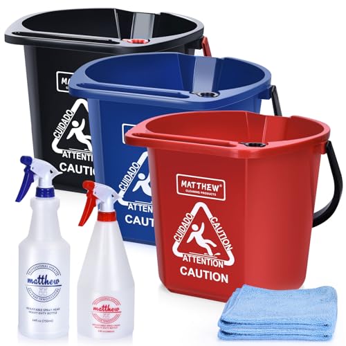 Matthew Cleaning 4.2 Gallon Mop Bucket, Heavy Duty Plastic Cleaning Bucket with Built-in Pour Spout, Mop Holder and Comfort Grip Handle, House and Commercial Cleaning Supplies, 3 Pack Mixed Color - color: Mixed, size: 3 Pack