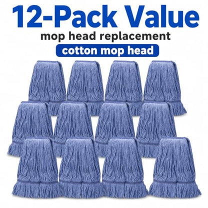 12 Pack Commercial Cotton Mop Head Replacement, Industrial Wet Mop Replacement Heads, Heavy Duty Loop-End Cotton String Mop Refill, Super Absorbent Floor Mop Head for Home, Garage & Commercial - size: 12 Count(17 Ounce each)