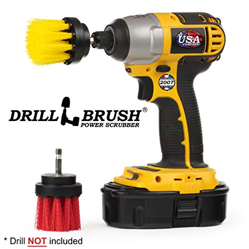 Cleaning Supplies - Drill Brush - Grout Cleaner - 2-inch Long Bristle Spin Brush Set - Bird Bath - Gnome - Scrubber - Bathroom Accessories - Shower Curtain - Bath Mat - Shower Cleaner - Rust - Calcium - color: Red / Yellow