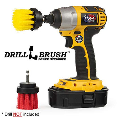 Cleaning Supplies - Drill Brush - Grout Cleaner - 2-inch Long Bristle Spin Brush Set - Bird Bath - Gnome - Scrubber - Bathroom Accessories - Shower Curtain - Bath Mat - Shower Cleaner - Rust - Calcium - color: Red / Yellow