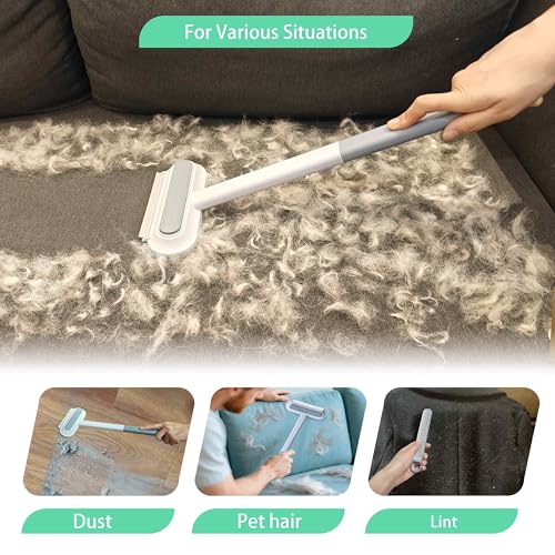 Pet Hair Remover for Furniture & Couch – 17.3 Inch Reusable Dog & Cat Hair Brush, Washable Lint Cleaner for Carpet, Clothes & Bedding, 4-in-1 Multifunctional Fur Removal Tool with Long Handle