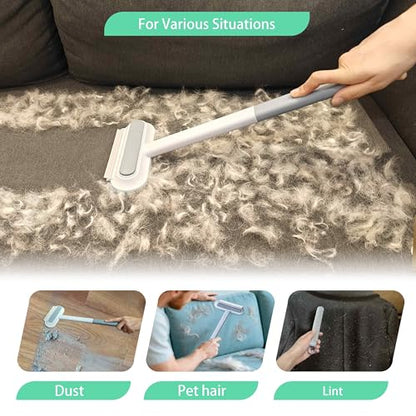 Pet Hair Remover for Furniture & Couch – 17.3 Inch Reusable Dog & Cat Hair Brush, Washable Lint Cleaner for Carpet, Clothes & Bedding, 4-in-1 Multifunctional Fur Removal Tool with Long Handle