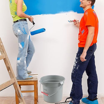 Begale 4-Pack 3.5 Gallon Plastic Round Car Wash Bucket with Handle, Gray | 14 Quart Commercial Cleaning Pail, Pour Spout, Quart Measurement Marks, Comfort Handle, Perfect For Commercial Cleaning Tasks