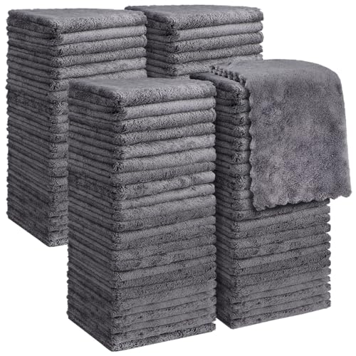 Orighty Washcloths 96 Pack, Ultra Soft Face Cloths 12 x 12 inch, Absorbent & Quick Drying Coral Velvet Washcloth Bulk, Multi-Purpose Face Cloth for Household, Cleansing and Sport (Grey) - color: Grey, size: 96 Pack