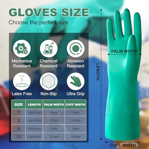 North Tower 10 Pairs Chemical Resistant Nitrile Gloves, Resist Household Acid, Alkali, Solvent and Oil, Latex Rubber Free - size: X-Large（10 Pair）