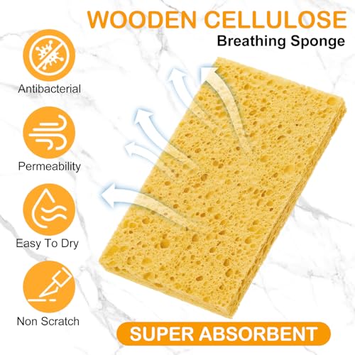 Zhengmy 200 Pieces Sponges Bulk Sponges Kitchen Compressed Sponge Natural Dish Sponge Compressed Wood Pulp Cleaning Without Scratching for Kitchen Bathroom, 3.9 x 2.4 x 0.12 Inch (Yellow) - color: Yellow