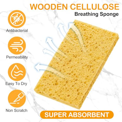 Zhengmy 200 Pieces Sponges Bulk Sponges Kitchen Compressed Sponge Natural Dish Sponge Compressed Wood Pulp Cleaning Without Scratching for Kitchen Bathroom, 3.9 x 2.4 x 0.12 Inch (Yellow) - color: Yellow
