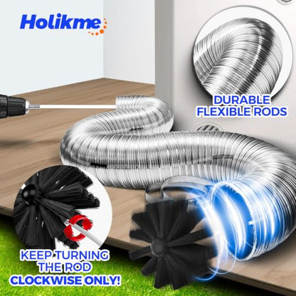 Holikme 16 Feet Dryer Vent Cleaner Kit, Lint Remover,Fireplace Chimney Brushes, Extends Up to 16 Feet, Synthetic Brush Head, Use with or Without a Power Drill