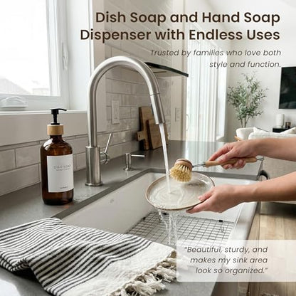 MaisoNovo Glass Hand Soap Dispenser | Dish Soap Dispenser for Kitchen | 16.9oz Amber Bottles with Black Bamboo Pump | Bathroom Lotion Dispenser - color: Single Amber Bottle/Black Bamboo Pump