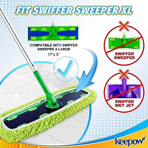 KEEPOW Reusable XL Mop Pads Compatible with Swiffer XL Sweeper, XL Dry Sweeping Cloths, XL Wet Mopping Cloths, Washable Microfiber XL Wet Pads Refills for Surface/Hardwood Floor Cleaning, 8 Pack - size: 8 Pack, Green