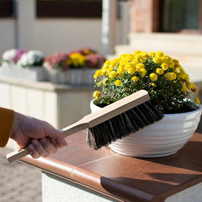 14.2" Hand Broom Soft Bristles Cleaning Brush, Dusting Brush with Wooden Handle, Clothes Brush, Handheld Car Broom, Long Counter Dust Brush, Bench Brush - size: 14.2"