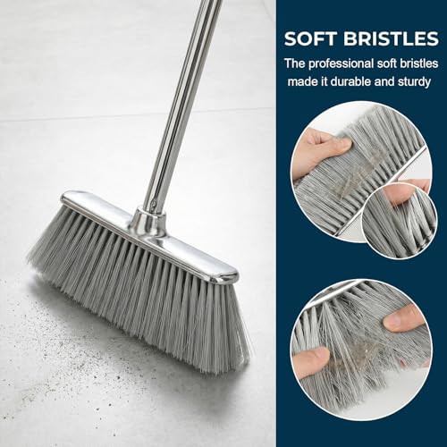 Indoor Soft Bristles Broom and Dustpan Angle Sweeping Dustpan and Broom with Long Handle for Kitchen Hardwood Floor Cleaning