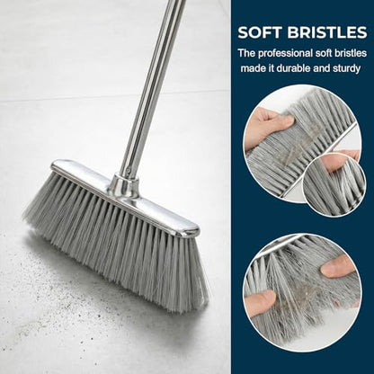 Indoor Soft Bristles Broom and Dustpan Angle Sweeping Dustpan and Broom with Long Handle for Kitchen Hardwood Floor Cleaning