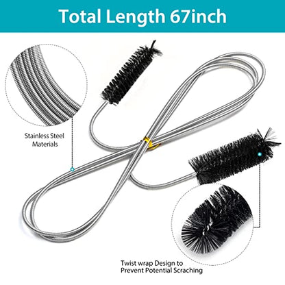 RayTour Extra-Thick Drain Brush with Stronger Spring - 67-Inch Flexible Pipe Cleaning Tool - Dual Bristle Heads - Ideal for Curved Pipes and Slim Holes – Black - style: Two Heads with Stronger Spring
