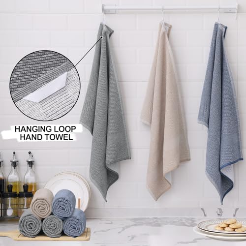 Homaxy Premium Kitchen Towels(18”x 28”, 3 Pack), Large Cotton Kitchen Hand Towels, Flat and Terry Dish Towels, 380 GSM Highly Absorbent Tea Towels Set with Hanging Loop, Multicolor - color: Multicolor, style: 3-pack
