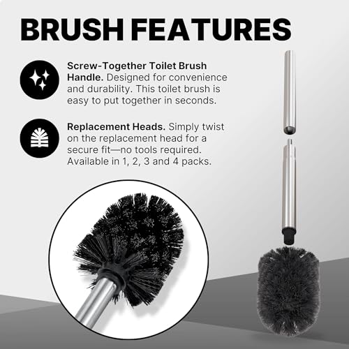 ToiletTree Products Toilet Brush with Lid - Sleek Toilet Bowl Brush and Holder - Toilet Scrubber Brush Set with Heavy-Weight Base - Lidded Toilet Bowl Cleaner Brush and Holder - Chrome (2 Pack) - style: Stainless Steel 2 Pack