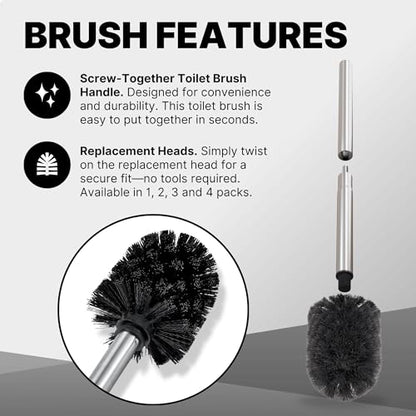 ToiletTree Products Toilet Brush with Lid - Sleek Toilet Bowl Brush and Holder - Toilet Scrubber Brush Set with Heavy-Weight Base - Lidded Toilet Bowl Cleaner Brush and Holder - Chrome (2 Pack) - style: Stainless Steel 2 Pack