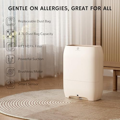 AIRTHEREAL T1 Plus Touchless Vacuum with 6-Pack Disposable 4.7L Dust Bags, Pull-and-Toss Design, Ideal Electric Dustpan for Home, Household Owner - color: Linen
