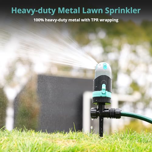 QUOBAS 360° Rotating Sprinkler for Yard, 4 Spray Modes with Mist & Shower, Heavy Duty Metal Spike Lawn Sprinkler for Garden Plants, Flower Bed, Outdoor Yard, Patio - color: Blue