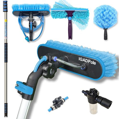 IGADPole 17 FT Water-Fed Washing Kit with Soap-Dispenser, Brush, 10″ Squeegee & Cobweb Duster for Windows, Gutters, Solar Panels & Exterior Walls - size: 17 ft Pole