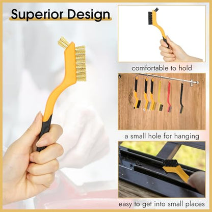 6 Pieces Wire Brushes Set, Small Metal Brass Brush, Stainless Steel Brush, Nylon Brushes for Cleaning Metal Rust and Paint Removal (Yellow+3 Mixed Color, L) - color: Yellow+3 Mixed Color