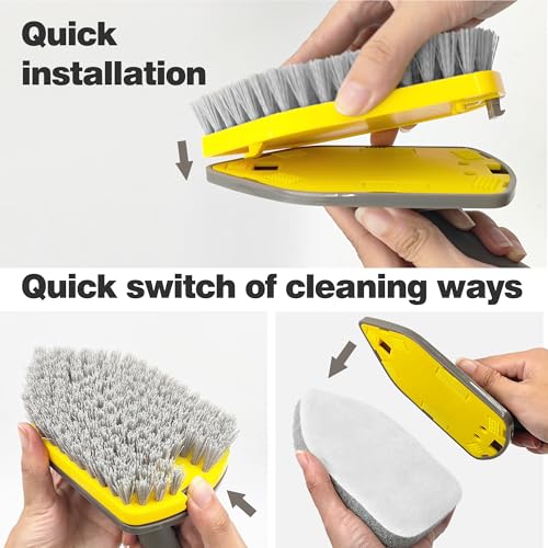 NEWE Shower Cleaner Brush, Tub Tile Scrubber with Telescopic Long Handle 56 inches, 4 Scrub Heads for Cleaning Bathroom Bathtub Floor Baseboard Sink Kitchen Toilet (Brown Yellow) - color: Brown Yellow
