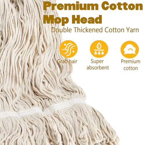 Yesland Commercial Mop with 2 Mop Heads, Industrial Cotton Mops with 61inch Long Handle, Heavy Duty Looped-End String Wet Mops for Cleaning Office Garage Hardwood Warehouse Factory Mall Deck