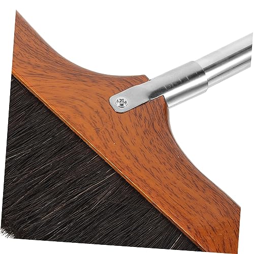 OUNONA Long Handle Soft Bristle Broom Stainless Steel Rod for Indoor and Outdoor Cleaning Red Wood Dust Removal Brush Anti-Static Household Sweeping Tool