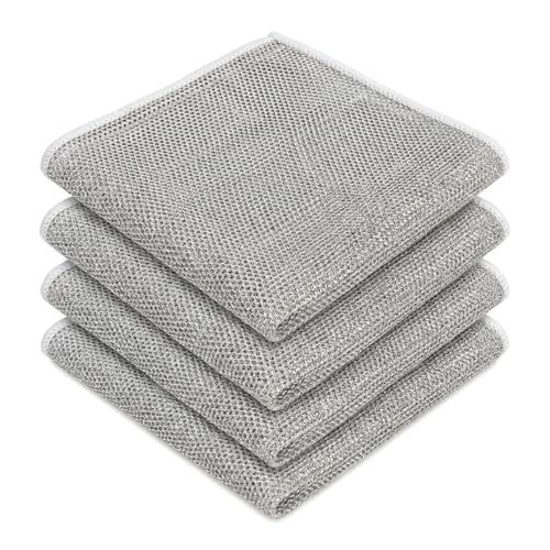 5 Pack Multipurpose Wire Dishcloths, Non Scratch Reusable Metal Cleaning Cloths for Kitchen Cookware, Cooktop and Household Use