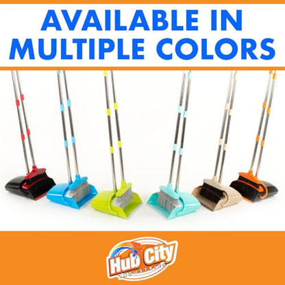 Hub City Industry Heavy Duty Broom and Dustpan Combo Set with Commercial Long Handle for Lobby, Home, Office, Cleaning Supplies, Upright Grips Sweep Set with Broom for Floor Cleaning, Green