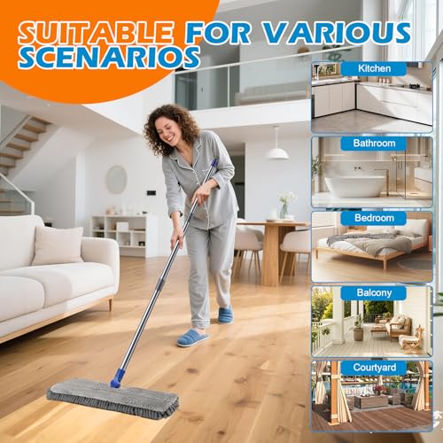 Masthome Dual Sided Flip Mop, Wet Dry Microfiber Dust Mop with 4 Pads & Scraper, 360° Swivel for Hardwood, Laminate, Tile, Pet Hair Cleaning - color: Blue Flip