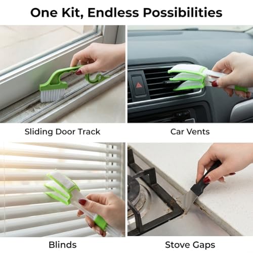 Window Track Cleaner Tool Set, 13 Pcs Groove Gap cleaning brush, Multi-Purpose window sill cleaner tool for Sliding Door, Tile Lines, Shutter, Car Vents and Air Conditioner