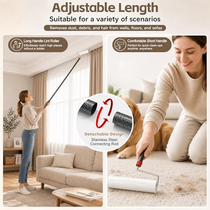 Pet Hair Lint Roller, Extra Sticky – 9.45" Wide Large Roller with 240 Adhesive Sheets, 51" Long Handle Sticky Mop for Carpet, Floor, Couch, Bed Sheets – Home Cleaning