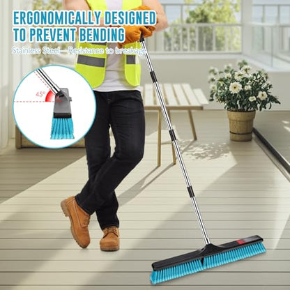 24" Push Broom Outdoor Heavy Duty, Commercial Push Broom for Cleaning with 55" Long Handle and Stiff Bristles, Large Shop Broom for Driveway Garage Yard Patio Warehouse Concrete Floor Cleaning