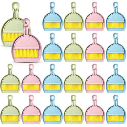 LemonRoad 30 Pcs Mini Broom and Dustpan Set with Handle Nesting Tiny Cleaning Broom Hangable Back to School Supplies for Classroom Office Desk Car Kitchen Camping Pet Area Pastel Colors