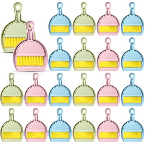 LemonRoad 30 Pcs Mini Broom and Dustpan Set with Handle Nesting Tiny Cleaning Broom Hangable Back to School Supplies for Classroom Office Desk Car Kitchen Camping Pet Area Pastel Colors