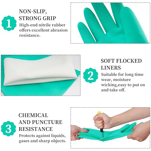 Reusable Waterproof Household Dishwashing Cleaning Rubber Gloves - color: Green-small- 2 Pairs