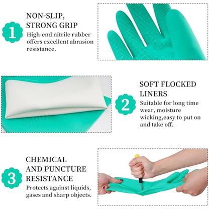 Reusable Waterproof Household Dishwashing Cleaning Rubber Gloves - color: Green-small- 2 Pairs